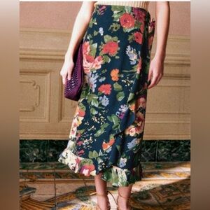 Sézane Floral Print Melaine Wrap Skirt in Navy Trianon Floral